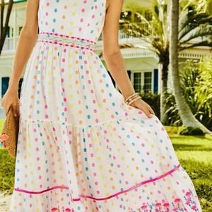 Lilly Pulitzer NWT Charlene Maxi Dress in embroidered tropical dot size 2